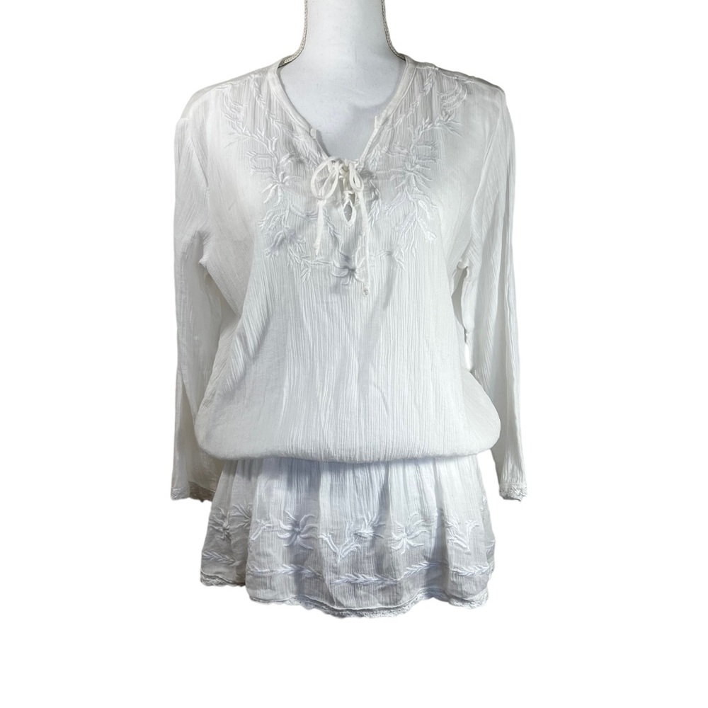 Lauren Ralph Lauren White Lace Trim Peasant Top M